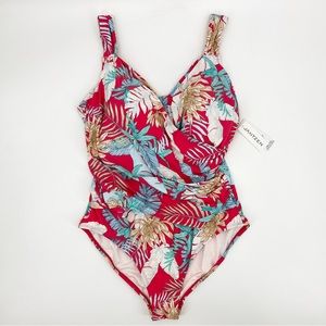 NWT Jantzen Tropical Floral Palm One Piece Swimsuit 20W